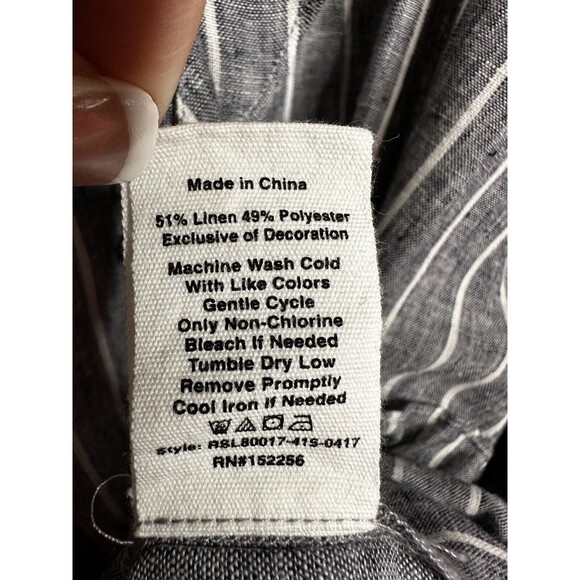 Avec Les Filles Linen Blend Striped Ruffle Romper‎ Indigo Heather Size Large NEW - Picture 6 of 8